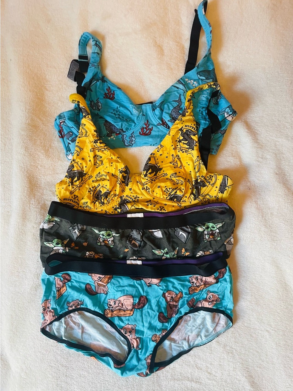 MeUndies Bright Blue and Yellow Printed Bralette & Briefs Set